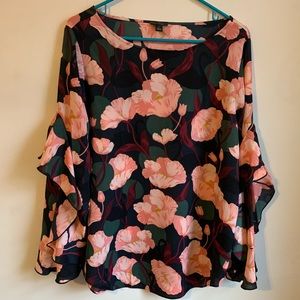 Ann Taylor Cascade Ruffle Sleeve Floral Blouse